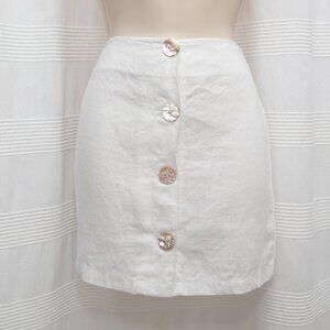 White Linen Mini Skirt with Real Mother of Pearl Buttons